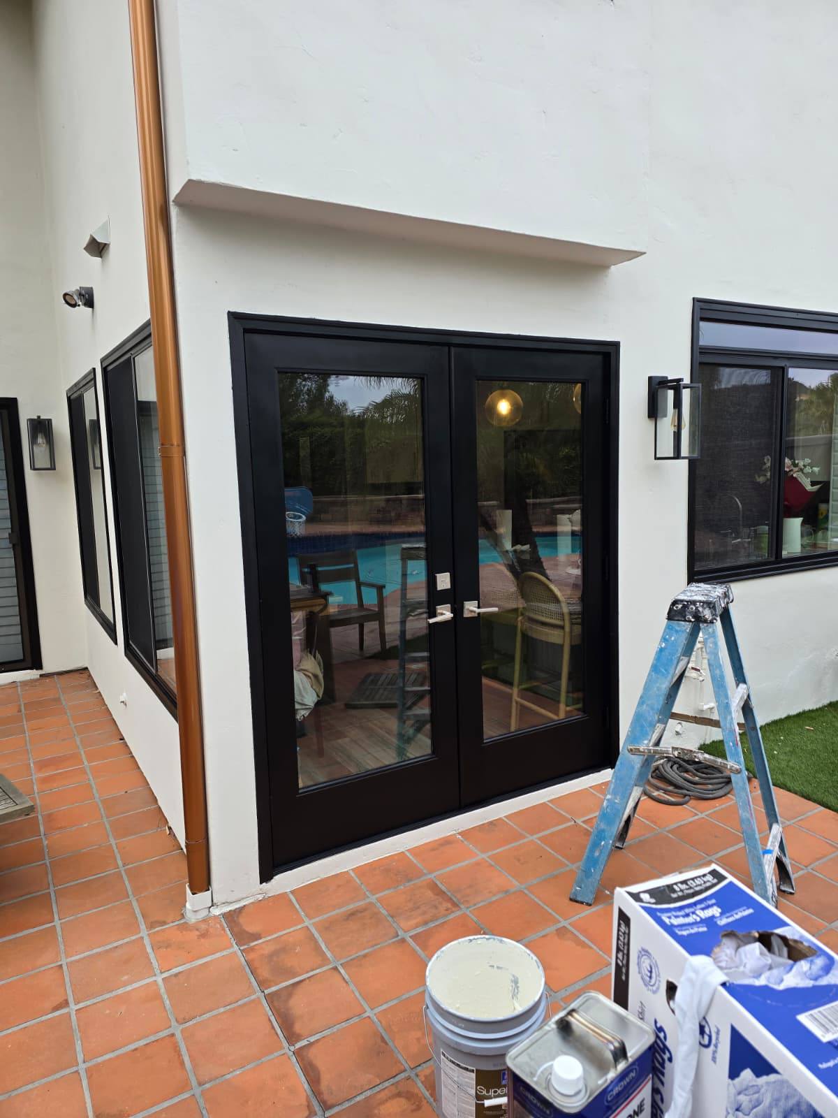 Patio door painting with pool view, Laguna Niguel CA