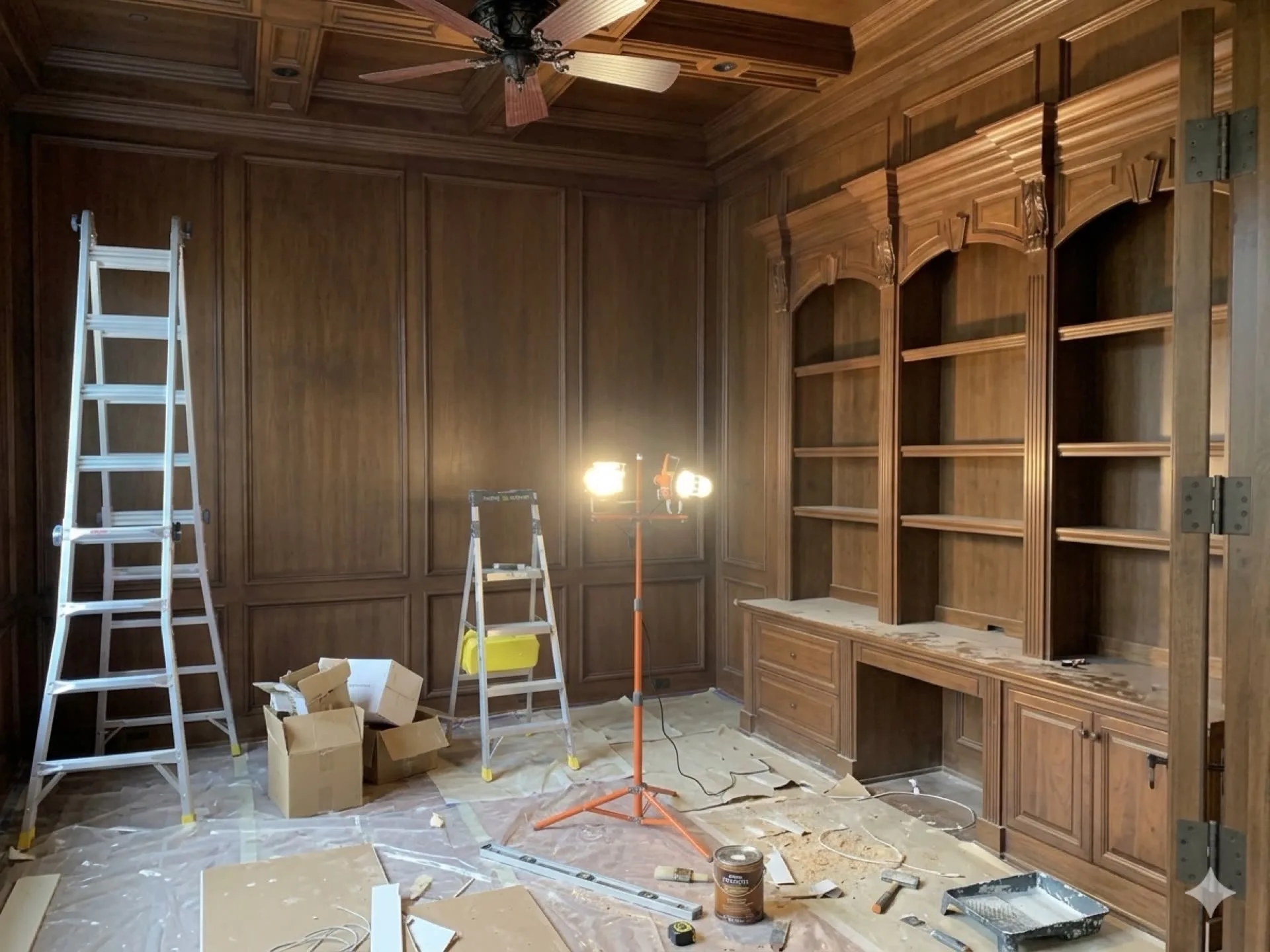 Before: dark wood cabinets