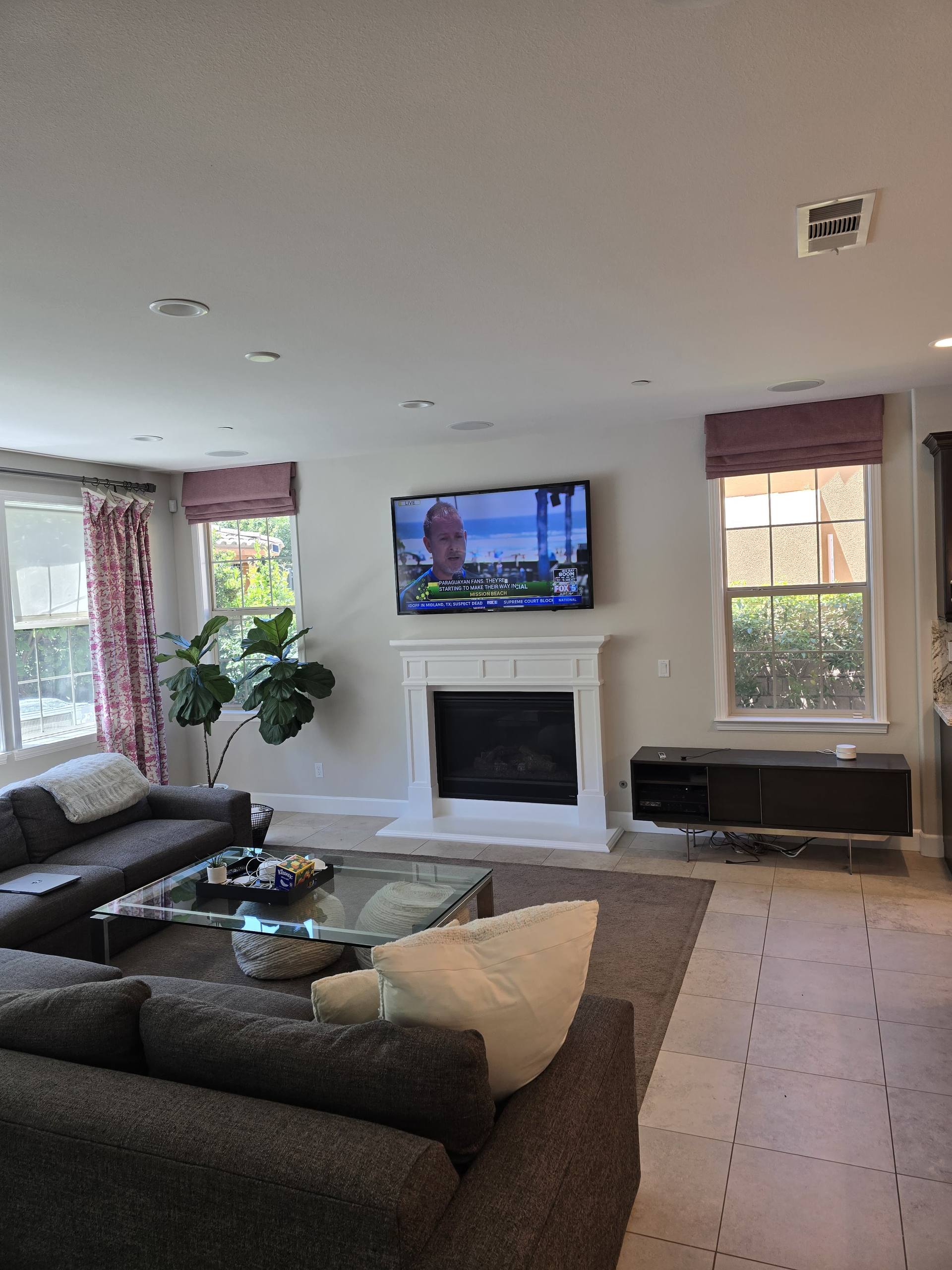 Living room interior painting with fireplace, Los Angeles