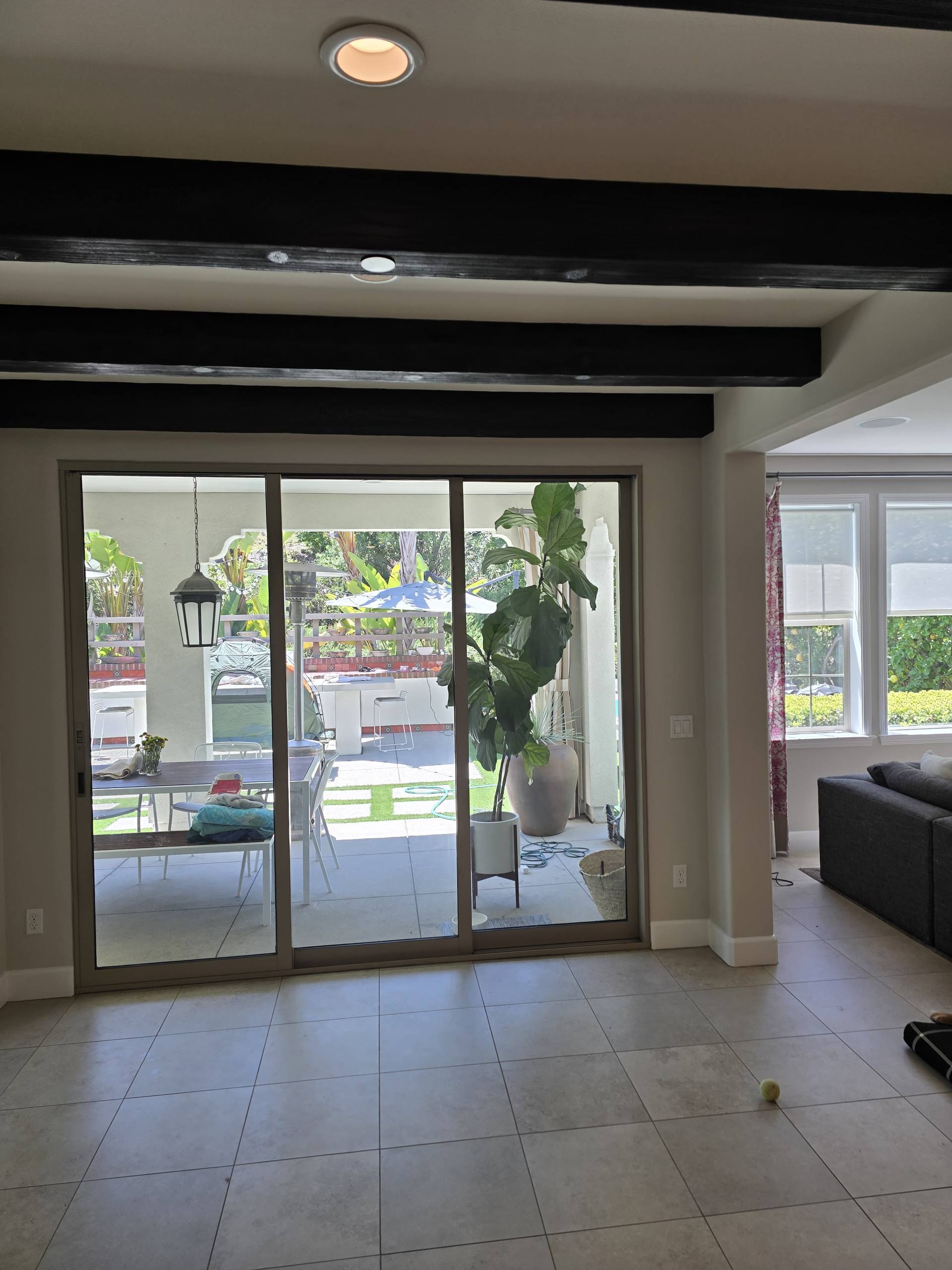 Living room sliding door trim painting, Los Angeles