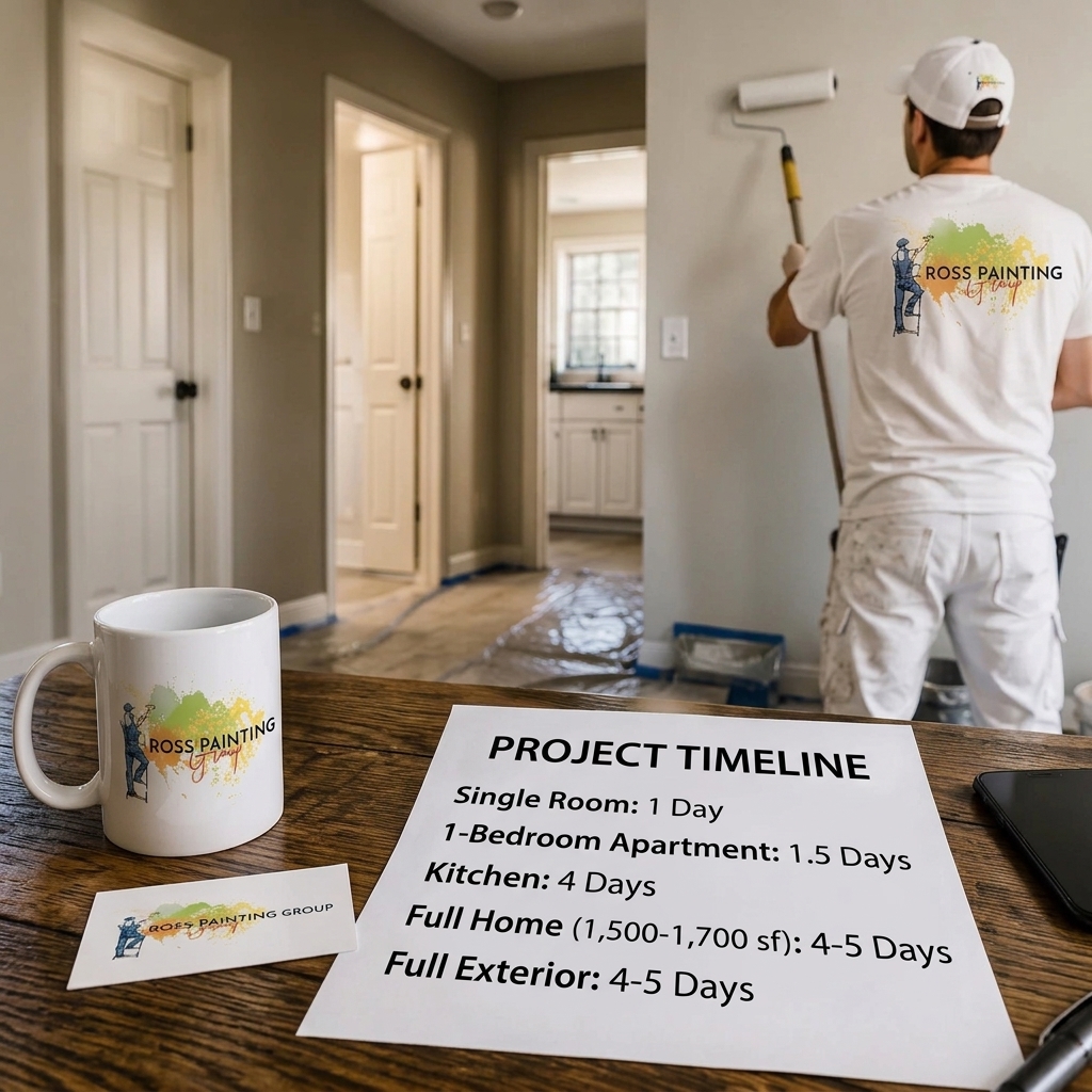 Ross Painting Group project timeline estimate and painter at work, San Diego